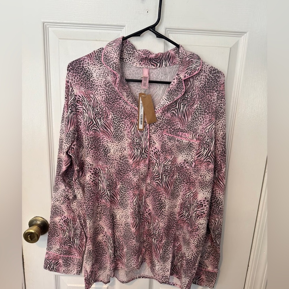 SKIMS Sleep Long Sleeve Button Up Set in the Bloom Mini Multi Animal print